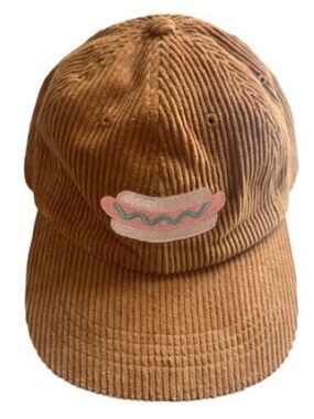 Weld MFG Corduroy Hot Dog Embroidered Hat Cotton Tan Brown